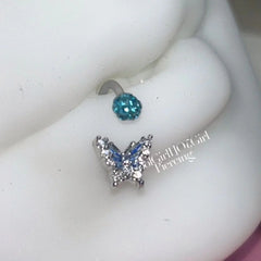 Blue Butterfly Mud Hoop Lip Stud