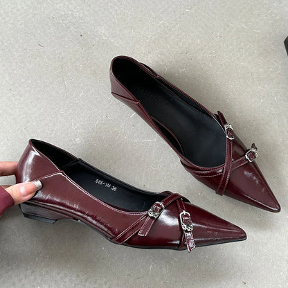 Fashion Metal Pointed Toe Spring Autumn Shallow Flat