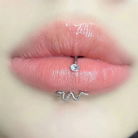 Goth Snake Dangle C-Shape Lip Stud