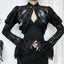 Lace Mesh Flared Sleeve Black Blouse
