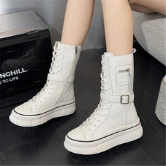 Leather Belt Buckle Platform Western Boot