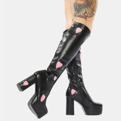 Candyfloss Love Heart Print Gothic Block Boot