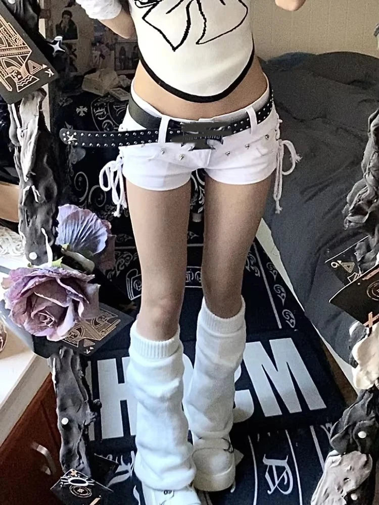 Low-Rise Lace-Up Denim Shorts Main image