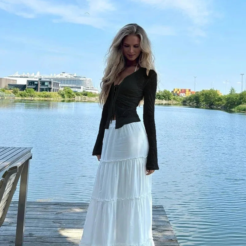 Slim Fit Ruffle Mesh Top