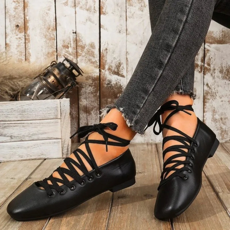 Rivet Metal Buckle Soft Leather Mary Janes Flat