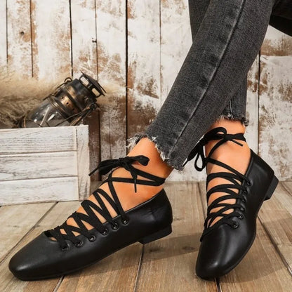 Rivet Metal Buckle Soft Leather Mary Janes Flat