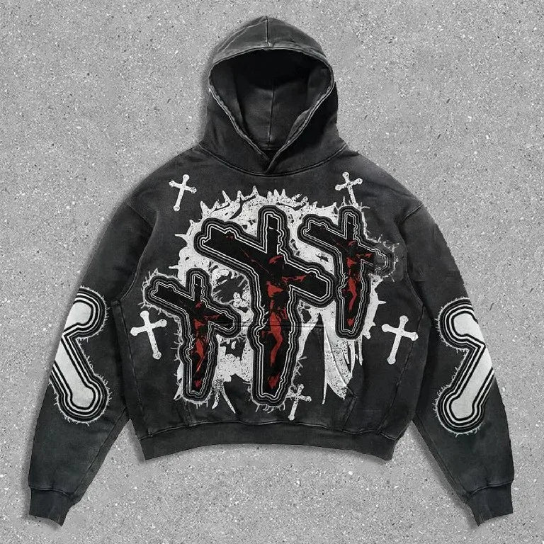 Gothic Cross Graphic Pullover Hoodie Main image