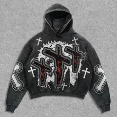 Gothic Cross Graphic Pullover Hoodie