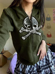 Gothic Vintage Skull Zip Hoodie