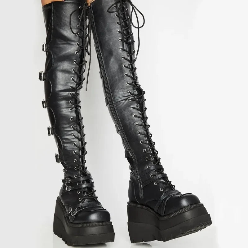 Big Size Cosplay Buckle Platform Gothic Wedges Boot Main image
