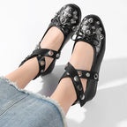 Sequined Crocodile Leather Comfort Mary Janes Flat