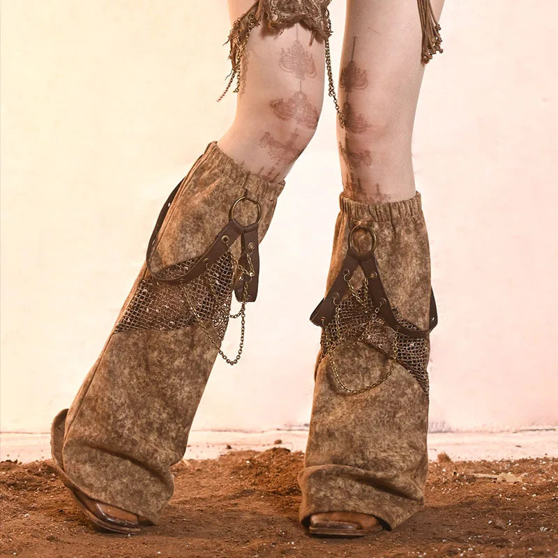 Gothic PU Chain Leg Sock
