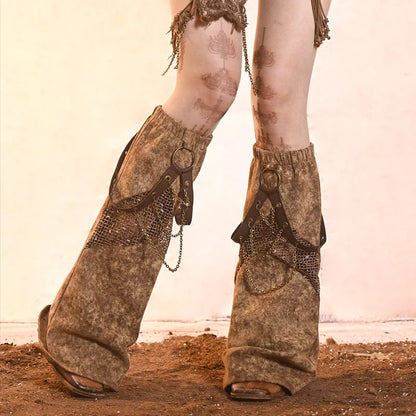 Gothic PU Chain Leg Sock