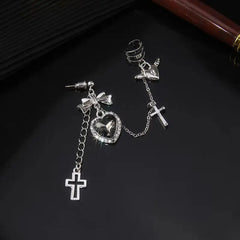 Dark Punk Metal Chain Cross Love Earring