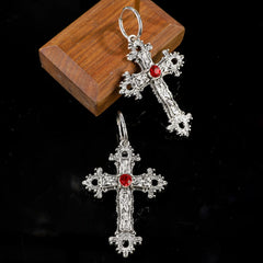 Gothic Large Silver Cross Wedding Drop Earring