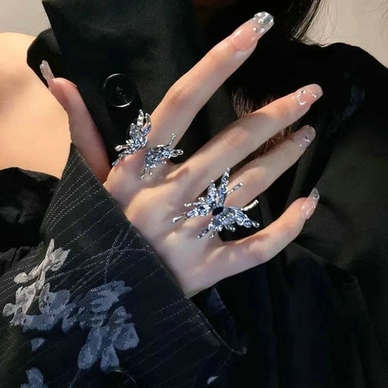 Y2K Liquid Metal Gothic Butterfly Ring Main image