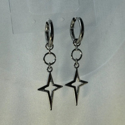 Punk Star Cross Silver Hollow Heart Earring