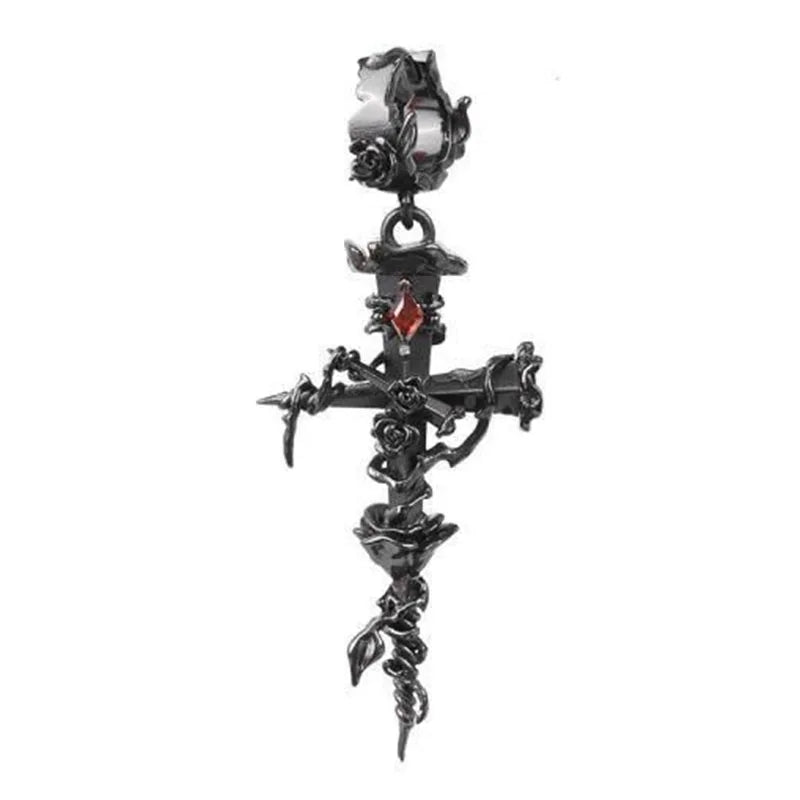 Gothic Red Crystal Lava Heart Pendant Earring