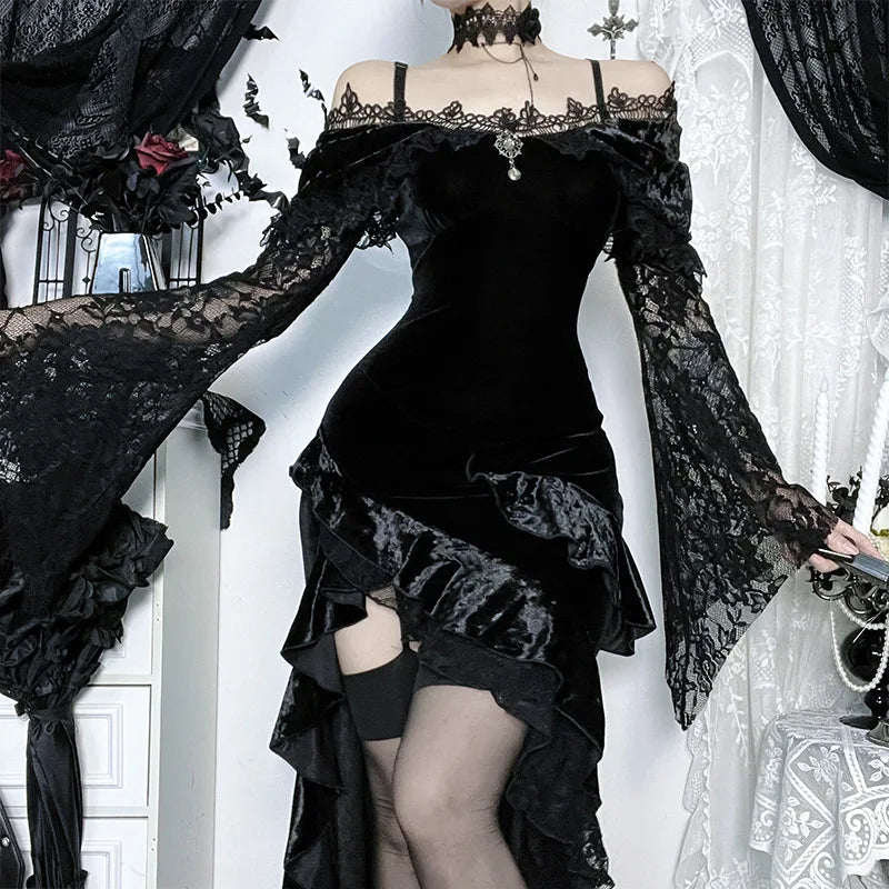 Flocking Lace Off-Shoulder Midi Dress Main image