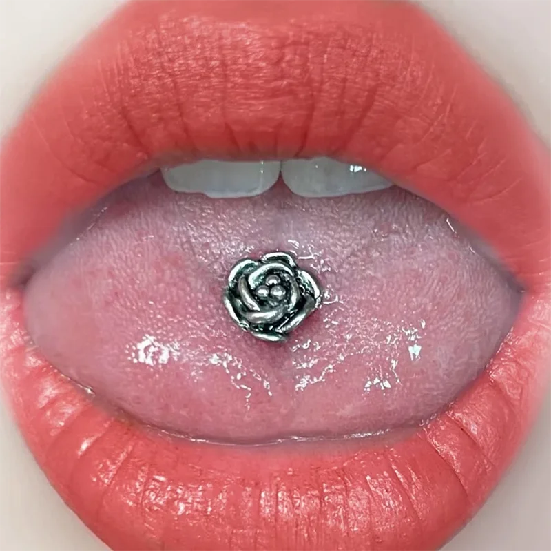 Rose Surgical Steel Punk Barbell Tongue Ring