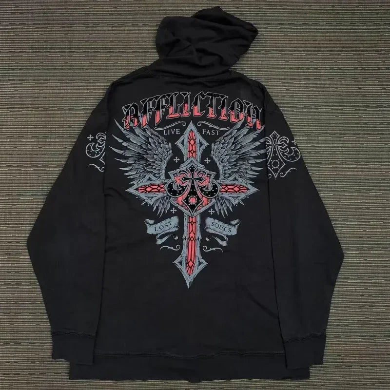 Gothic Oversized Pattern Zip Hoodie