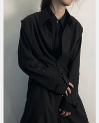 Adjustable Waist Belt Shirt Style Long Coat