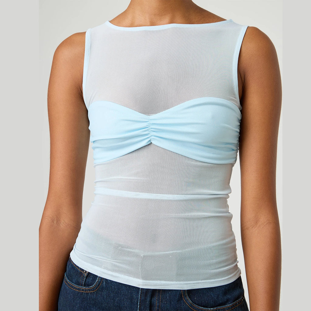 Sheer Mesh Ruched Transparent Crop Top