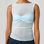 Sheer Mesh Ruched Transparent Crop Top