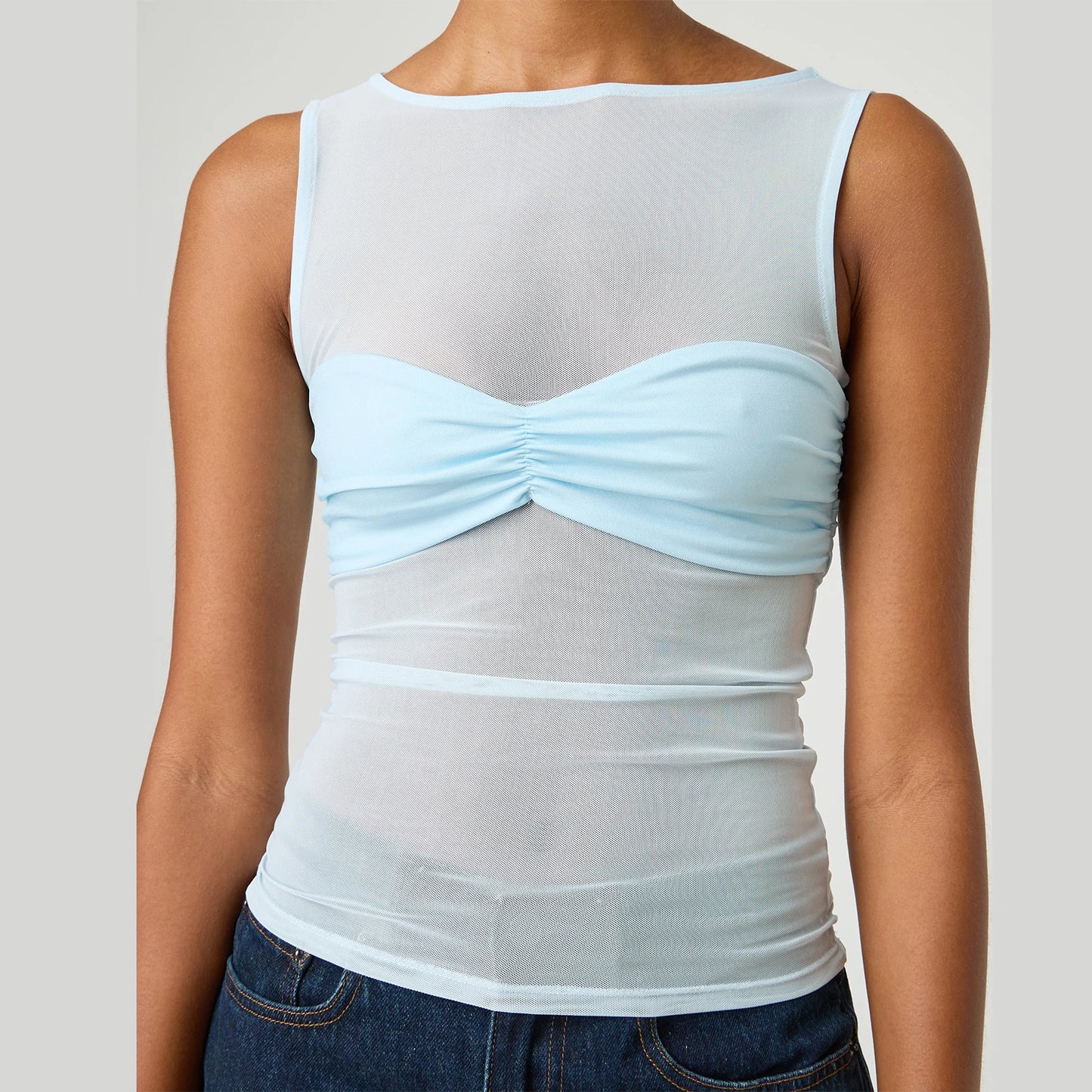 Sheer Mesh Ruched Transparent Crop Top