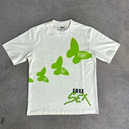 Cartoon Letter Print Oversized Cotton T-shirt