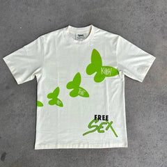 Cartoon Letter Print Oversized Cotton T-shirt