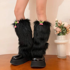 Gothic Cherry Fur Faux Leg Sock