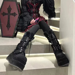 White Fur High Platform Chunky Heel Gothic Winter Boot