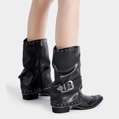 Vintage Rivets Gothic Patent Leather Ankle Boot