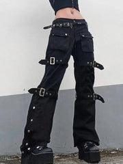 Metal Button Straight Leg Pants