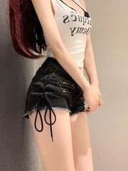 Ripped Zipper Denim Short