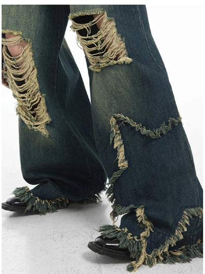 Dark Blue Gothic Ripped Denim Pant