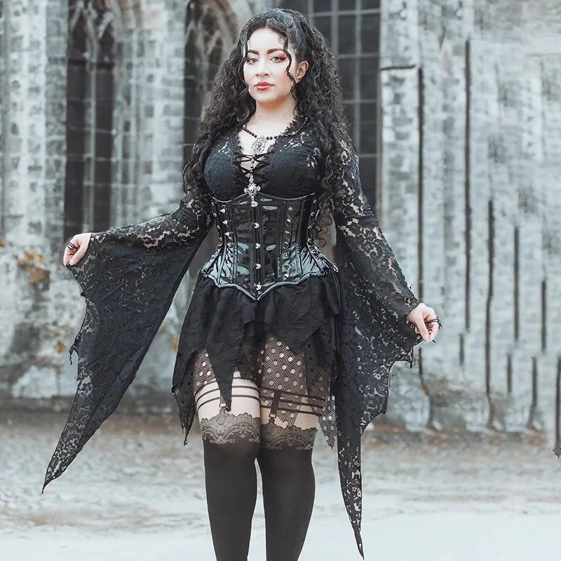 Lace Trim Flare Sleeve Mesh Top Main image