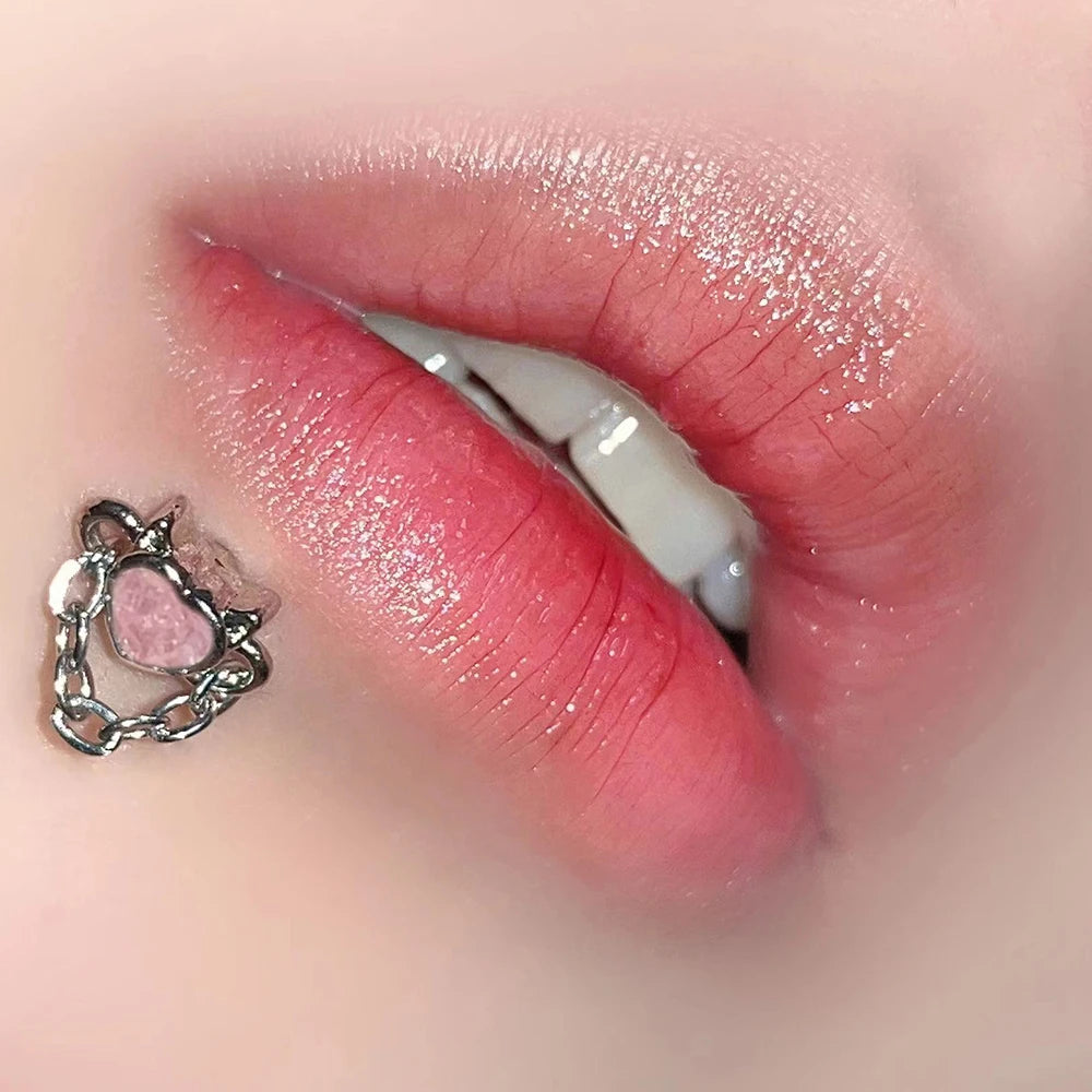Zircon Love Heart Chain Stainless Steel Lip Stud Main image