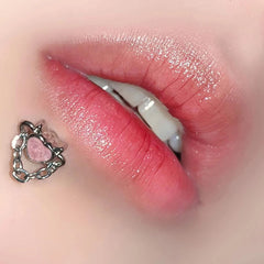 Zircon Love Heart Chain Stainless Steel Lip Stud