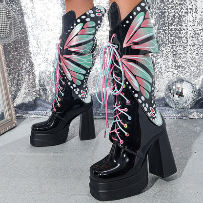 Waterproof Platform Thick Heel Mid-Calf Boot