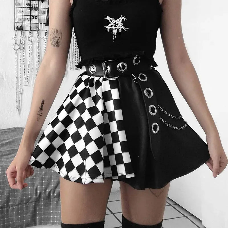 Plaid Patchwork Pleated Mini Skirt Main image