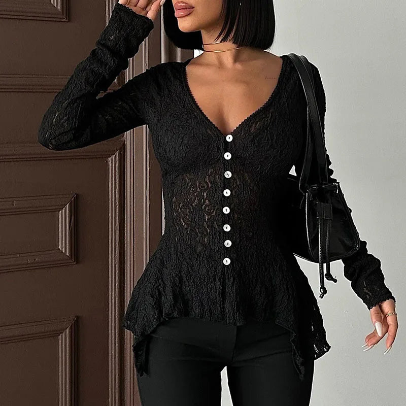 Deep V-Neck Mesh Top Secondary image
