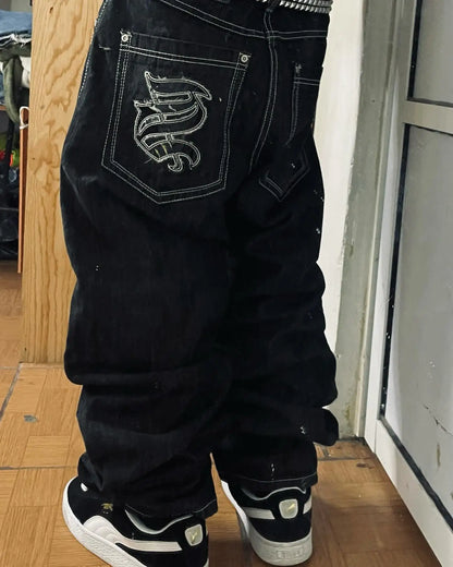 Retro Gothic Cross Wings Embroidered Pant