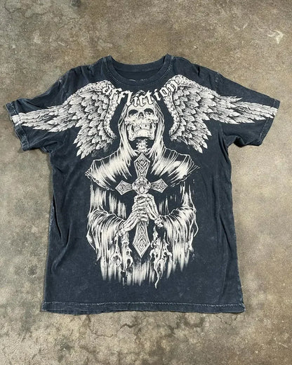 Wing Pattern Gothic Cotton T-shirt