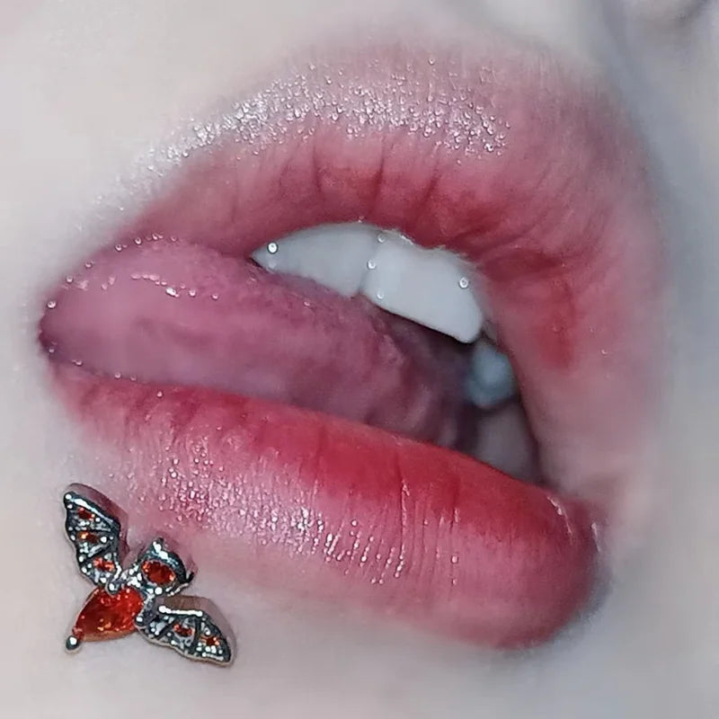 Goth Bat Red CZ Lip Stud