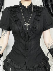 Vintage Jacquard Puff Sleeve Blouse