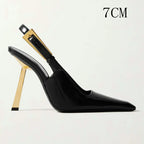 Black Patent Leather Gothic Pointed Sandals High Heel
