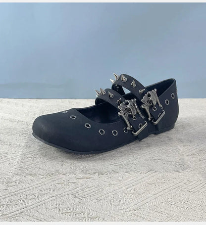 Gothpunk Style Rivets Skull Leather Flat Ballet Flat