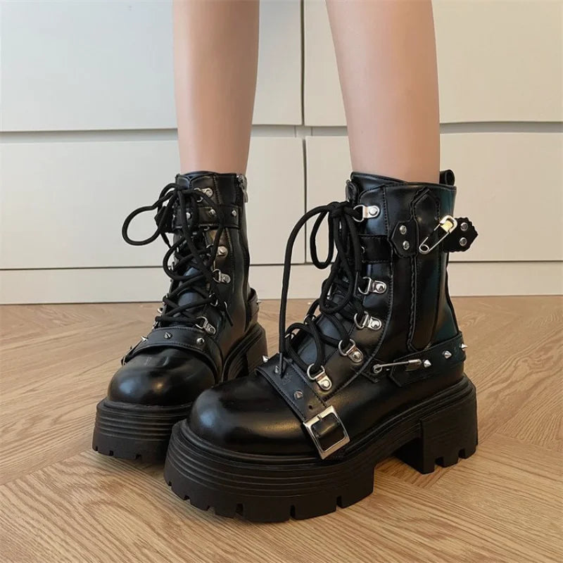 Gothic Style Platform Mid-Calf Motorcycle Boot Main image